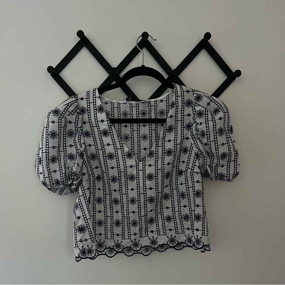 NWT Zara Embroidered Cropped Top with Puff Sleeves